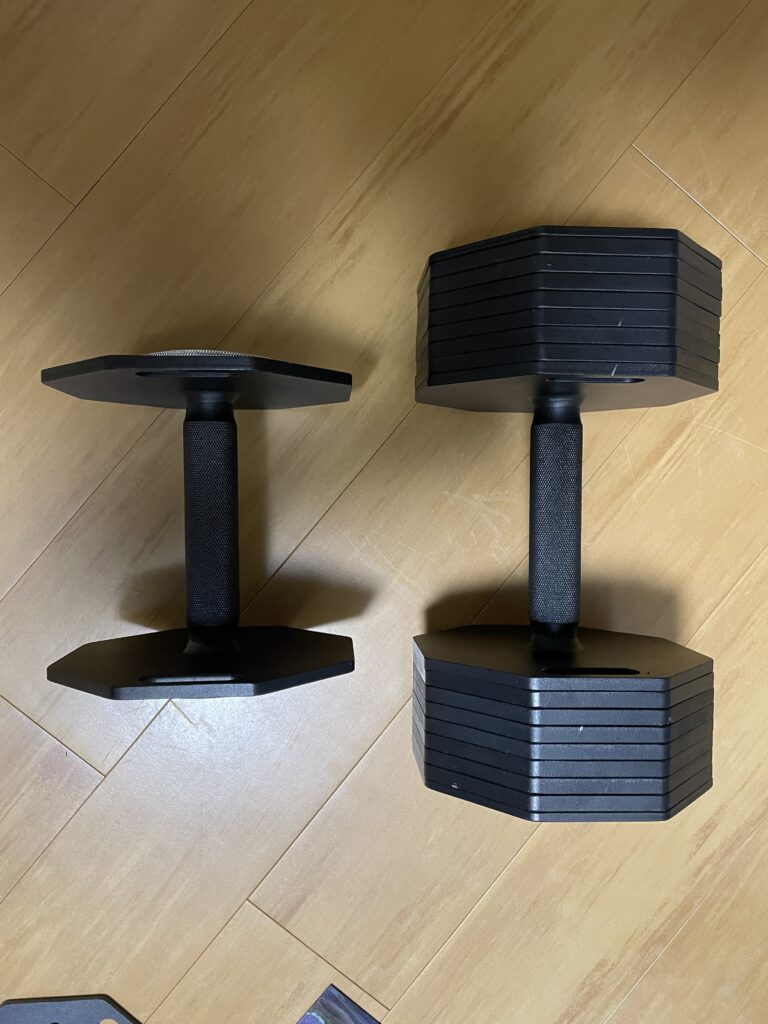 アイゼンリンク可変式ダンベルの重量変更比較写真
